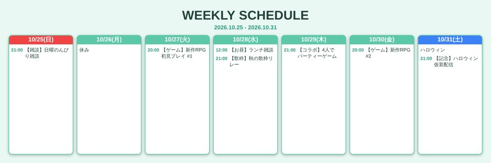 Xのヘッダーの大きさで7日分を横に並べた見本